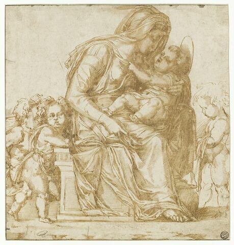 Vierge à l'Enfant avec trois putti : étude d'après la Madone Dudley de Donatello, image 1/2