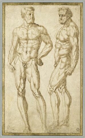 Deux figures d'hommes nus, l'un de face et l'autre de profil, image 1/2