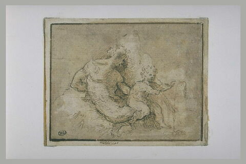 Femme nue assise, tenant un enfant sur les genoux, image 2/2