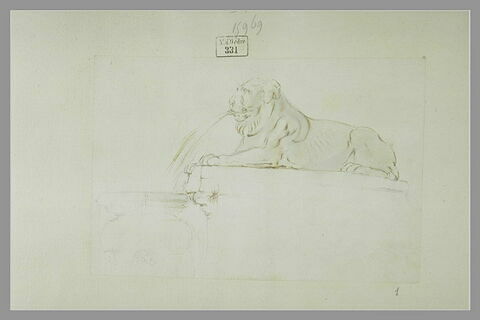 Une fontaine avec un lion crachant de l'eau dans une vasque, image 1/1