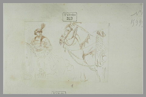Cavalier polonais se dirigeant vers la gauche et étude de cheval harnaché, image 1/1