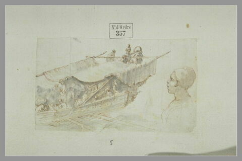 Une galère avec son équipage ; profil gauche d'un homme, image 2/2