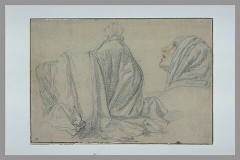 Femme agenouillée, de profil à droite, reprises de la draperie et de la tête, image 1/1