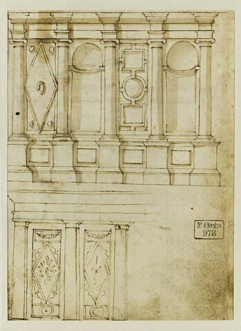 Deux éléments architecturaux décorés de niches et de motifs géométriques