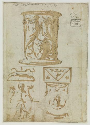 Etudes d'un autel rond, et de deux panneaux décoratifs, image 1/2
