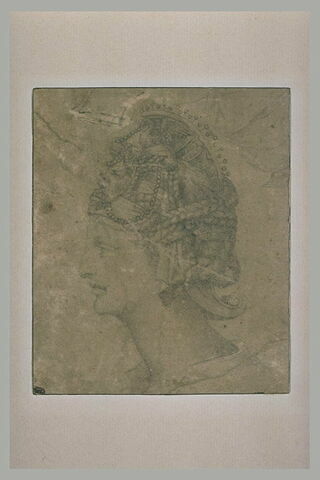 Tête de femme avec coiffure maniérée, vue de profil vers la gauche, image 2/2