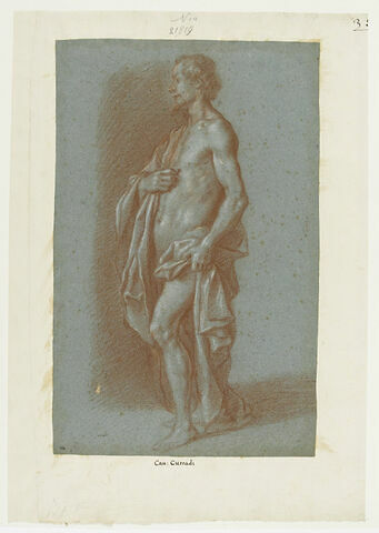 Homme demi nu, debout, retenant une draperie, tourné vers la gauche, image 1/2