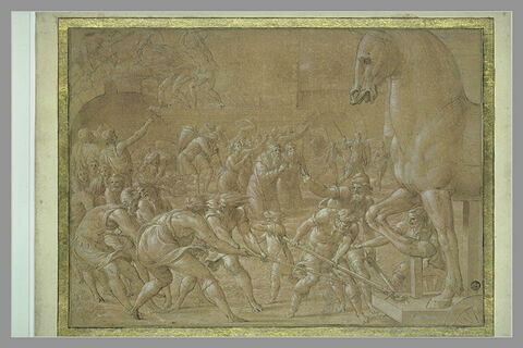 Les Troyens faisant entrer dans leurs murs le cheval de bois, image 2/2