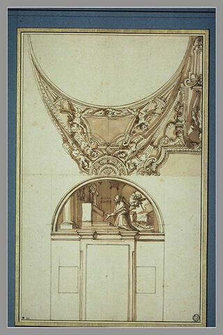 Projet de voûte et de lunette avec saint Charles Borromée en prière, image 3/3