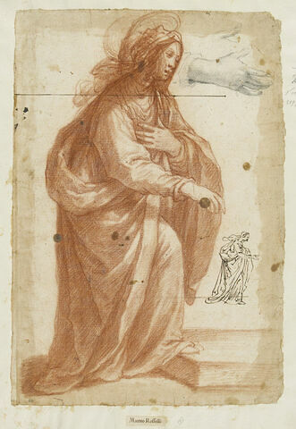 Etude pour la Vierge de la 'Visitation' ; reprise de la figure et de sa main droite