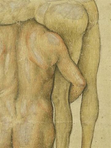 Homme nu, debout, de dos, portant sur ses épaules un corps inerte, image 3/3
