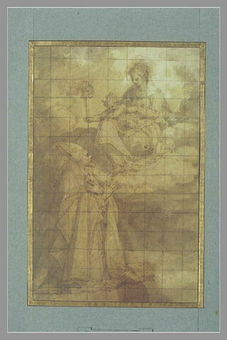 Evêque à genoux adorant la Vierge et l'Enfant, image 1/1