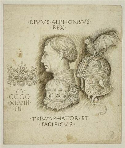 Alphonse V d'Aragon en armure, vu en buste, de profil vers le gauche, image 1/2