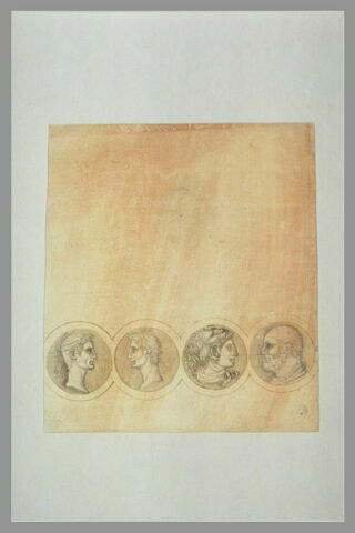 Quatre médaillons avec des têtes d'hommes de profil affrontés deux à deux, image 1/1