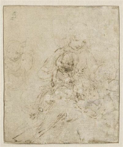 Vierge assise, avec l'Enfant et Saint Jean-Baptiste ; tête de putto