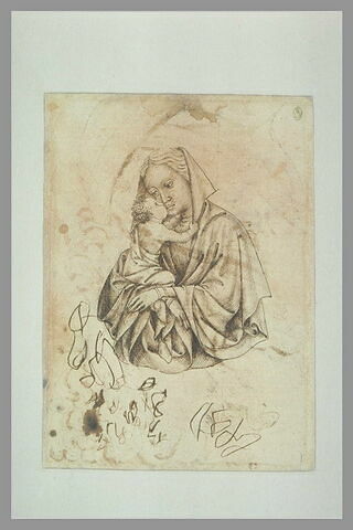 Vierge à l'Enfant, vue à mi-corps ; essais de plume, image 2/2