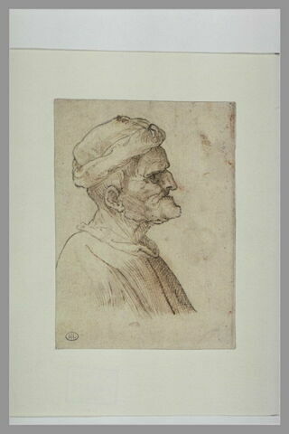 Buste d'homme de profil à droite, coiffé d'un turban et au menton proéminent, image 2/4