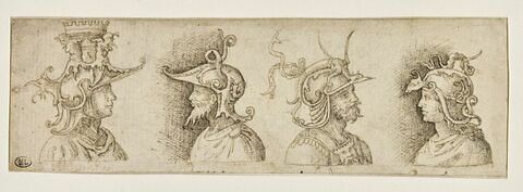 Quatre Capitaines, vêtus à l'antique, vus en buste et de profil