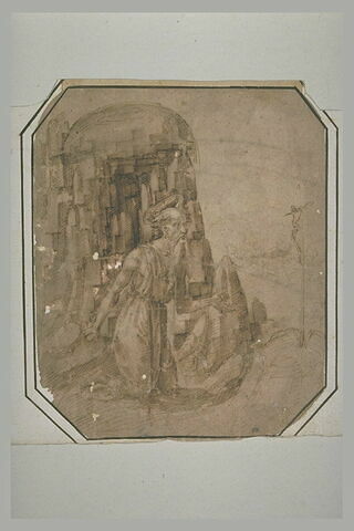 Saint Jérôme à genoux devant un crucifix, image 1/1
