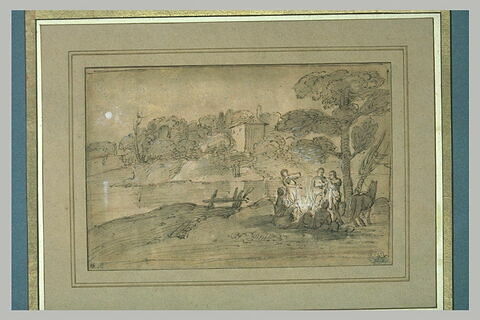 Paysage avec un cheval et plusieurs figures auprès d'un feu, sous un arbre, image 3/3