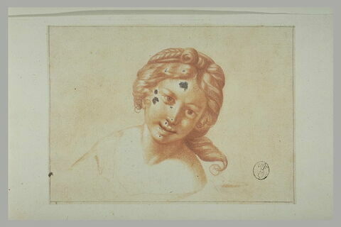 Etude d'une tête de jeune femme vue de face et penchée vers la droite, image 2/2