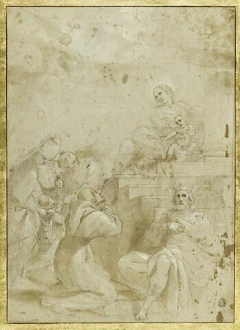Vierge à l'Enfant, David, saint François d'Assise, un évêque et un enfant