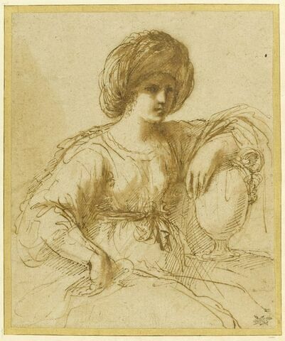 Femme, assise, le bras reposant sur un vase : une sibylle (?)