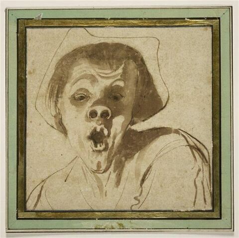 Caricature : figure d'homme avec un groin, ouvrant la bouche, image 1/2
