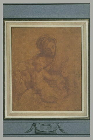 Saint Jean baisant la main de Jésus assis sur les genoux de sa mère, image 2/2