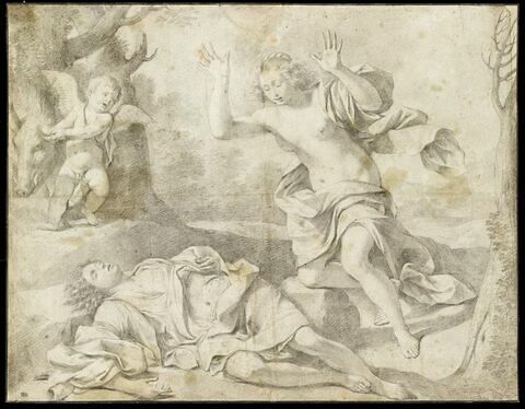 Une femme découvrant le cadavre d'un jeune homme : Venus et Adonis (?)