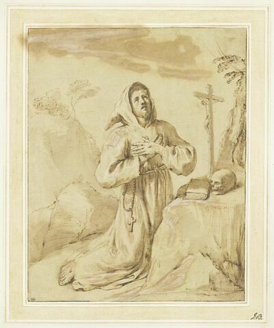 Saint François à genoux devant un crucifix