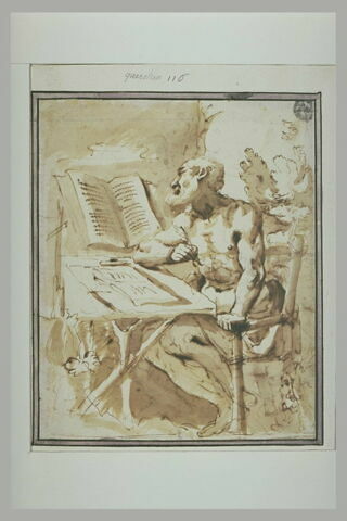 Saint Jérôme assis, une plume à la main et paraissant lire, image 2/2