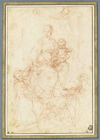 Vierge à l'Enfant, couronnée par des anges, adorée par sainte Catherine de Sienne et saint Dominique, image 4/6