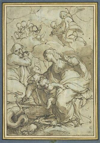 Sainte famille avec le petit saint Jean et l'Enfant Jésus écrasant le Démon, image 1/2