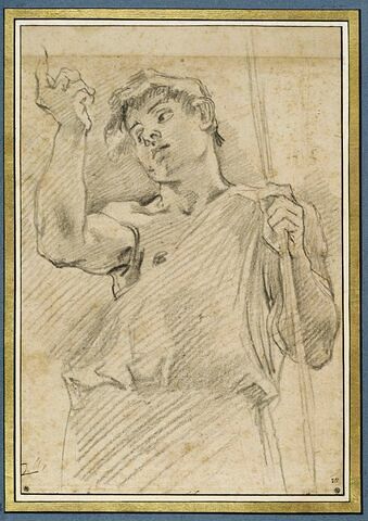 Demi-figure d'un adolescent, debout, bras droit levé : saint Jean-Baptiste ?
