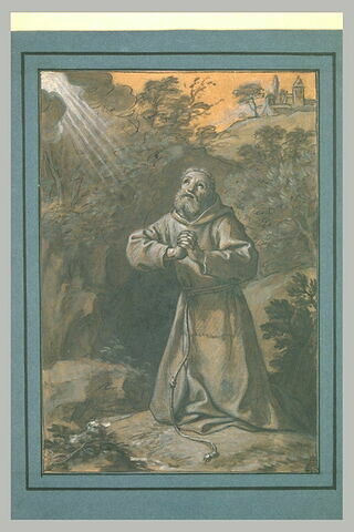 Religieux franciscain en prière dans un paysage, image 1/1