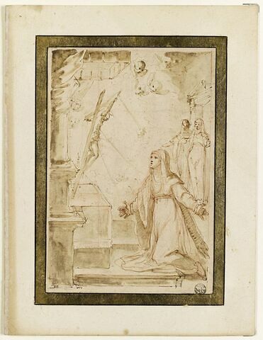 Sainte Catherine de Sienne devant un crucifix, reçevant les stigmates