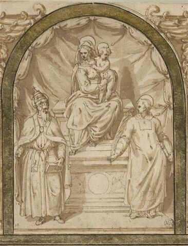 La Vierge à l'Enfant en trône entre un saint pape et un saint clerc martyr