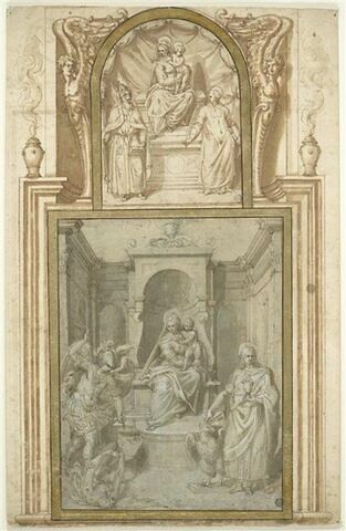 La Vierge à l'Enfant en trône entre un saint pape et un saint clerc martyr, image 3/4