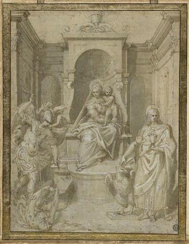 La Vierge à l'Enfant en trône, entre saint Michel et saint Jean Evangéliste, image 1/3