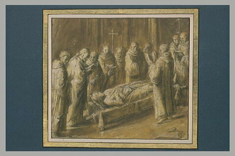 Groupe de moines en prières auprès d'un mort, image 2/2