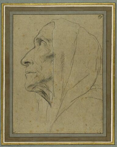 Tête de vieille femme, vue de profil, enveloppée d'une draperie, image 1/4