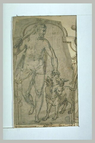 Hercule, debout de face, tenant de la main gauche Cerbère enchaîné, image 4/4