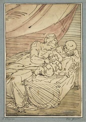 Sainte Famille, avec l'Enfant couché dans son berceau
