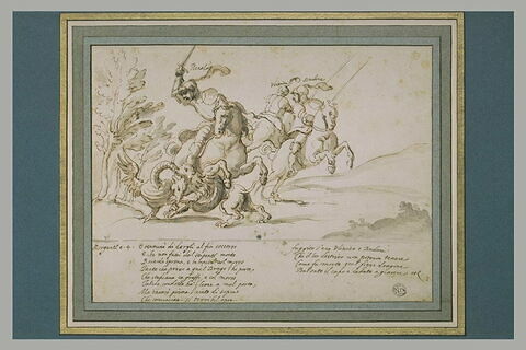 Renaud combattant un dragon et Dudon et Olivier emportés par leurs chevaux, image 3/3
