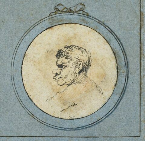 Caricature : buste d'homme, de profil vers la gauche