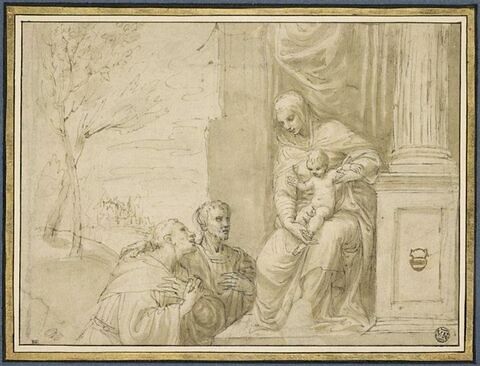 Vierge à l'Enfant devant saint François et un autre personnage