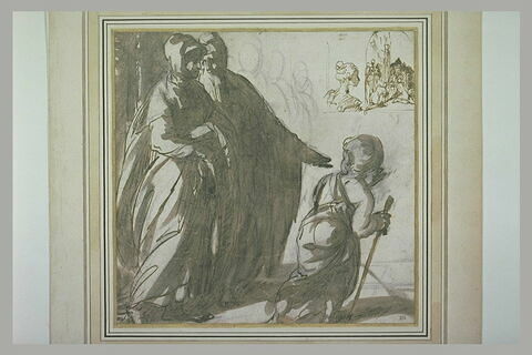 Deux figures drapées, un enfant ; profil de femme ; Adoration, image 1/1