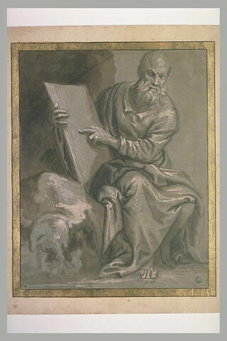 Moïse tenant les Tables de la Loi, assis, vu de face, image 1/1