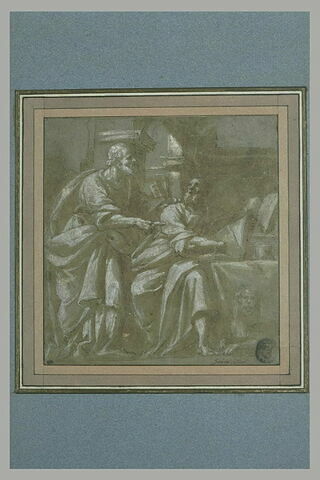 Saint Pierre debout et saint Matthieu assis devant une table